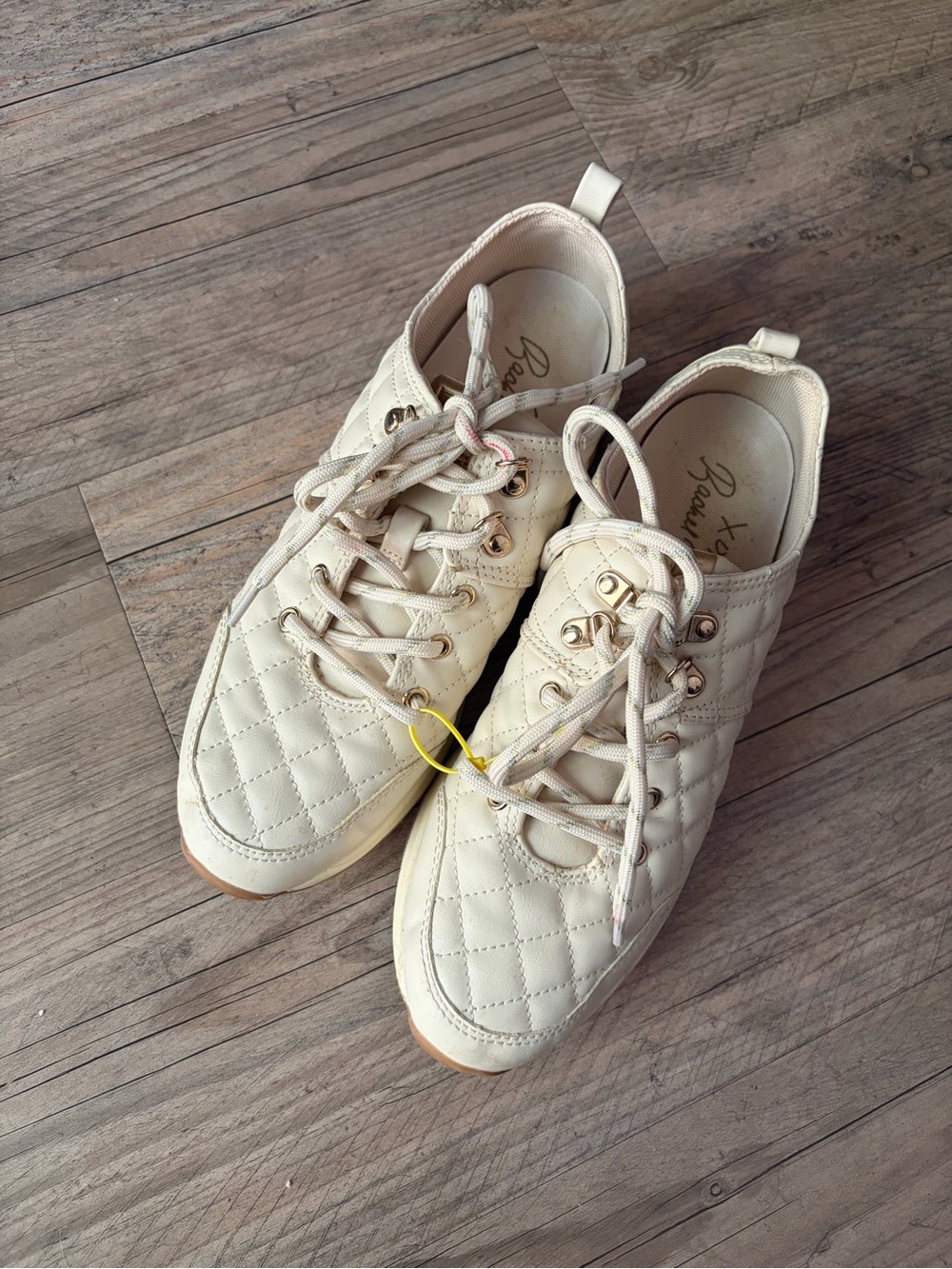 Rachel Zoe Quilted Cream Lace-Up Sneakers